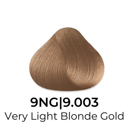 Very Light Blonde Gold hair color swatch 9NG|9.003 for beauty styling