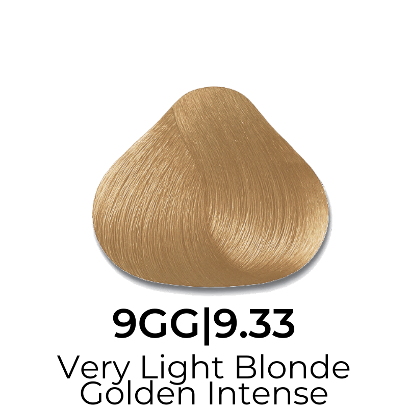 Very Light Blonde Golden Intense hair color swatch 9GG|9.33 for salon or home use