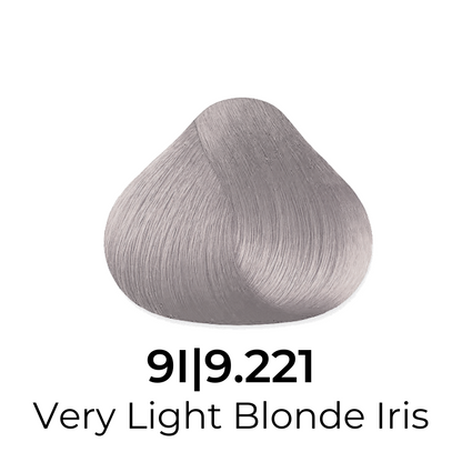Very Light Blonde Iris hair color swatch 9.221 for salon or home use