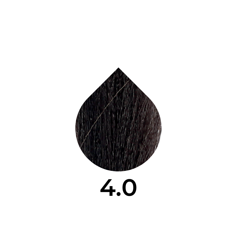 Dark brown hair dye swatch, shade 4.0, for professional beauty use