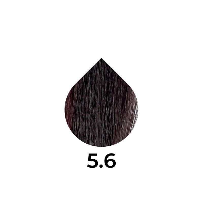 Dark brown hair dye swatch in teardrop shape, labeled 5.6 for hair color selection