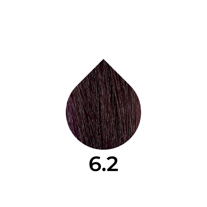 Deep burgundy hair dye swatch, shade 6.2, for rich color transformation