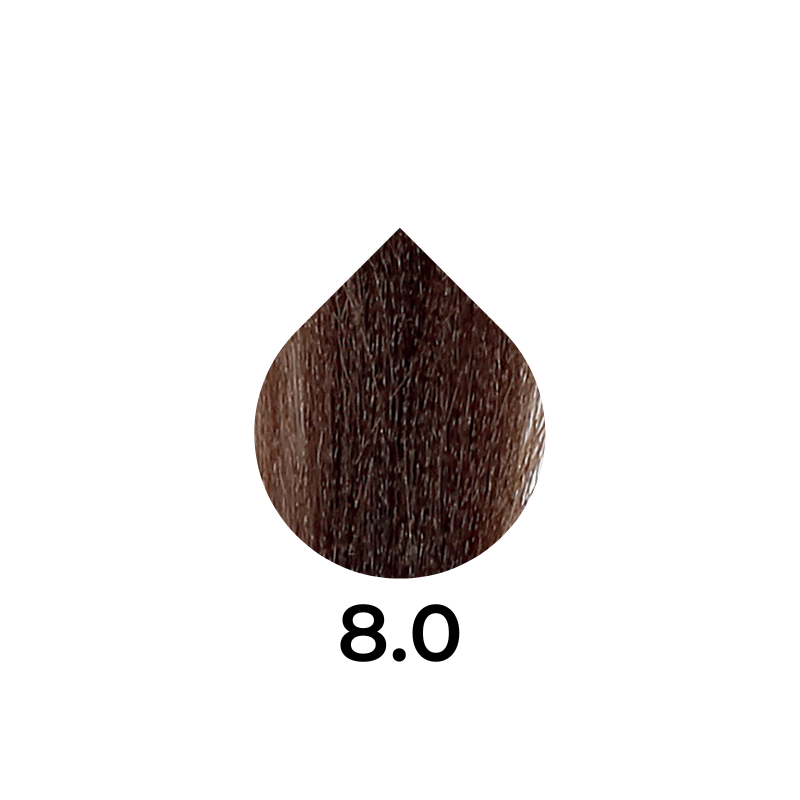 Dark brown hair dye swatch, shade 8.0, for professional beauty coloration