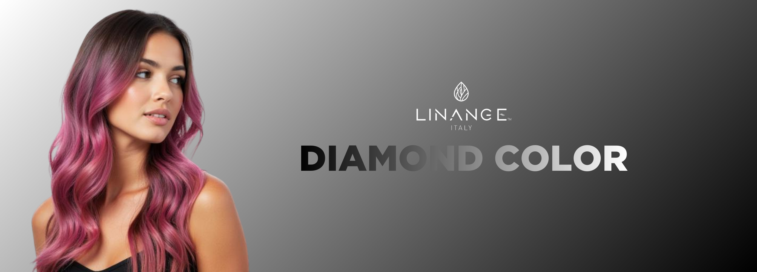Woman with vibrant pink ombre hair showcasing Linange Italy Diamond Color hair dye