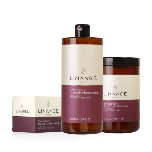 Linange Italy Emergency Re-construction Shampoo, Mask & Lotion with Collagen & Plant Stem Cells