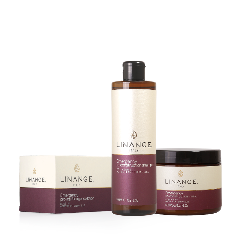 LINANGE Italy hair care set: shampoo, mask & pro-age lotion with collagen & plant stem cells