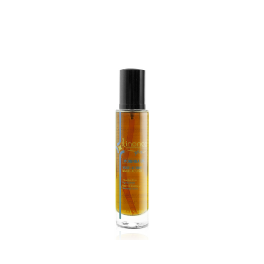 Moringa Oil Multi-Action 100ml bottle for skin and hair care, lightweight elixir in clear glass with black cap