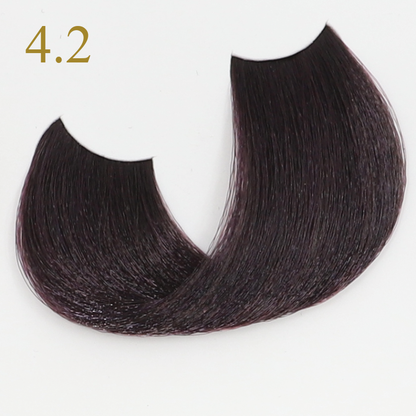Dark brown hair swatch labeled 4.2 for beauty color selection