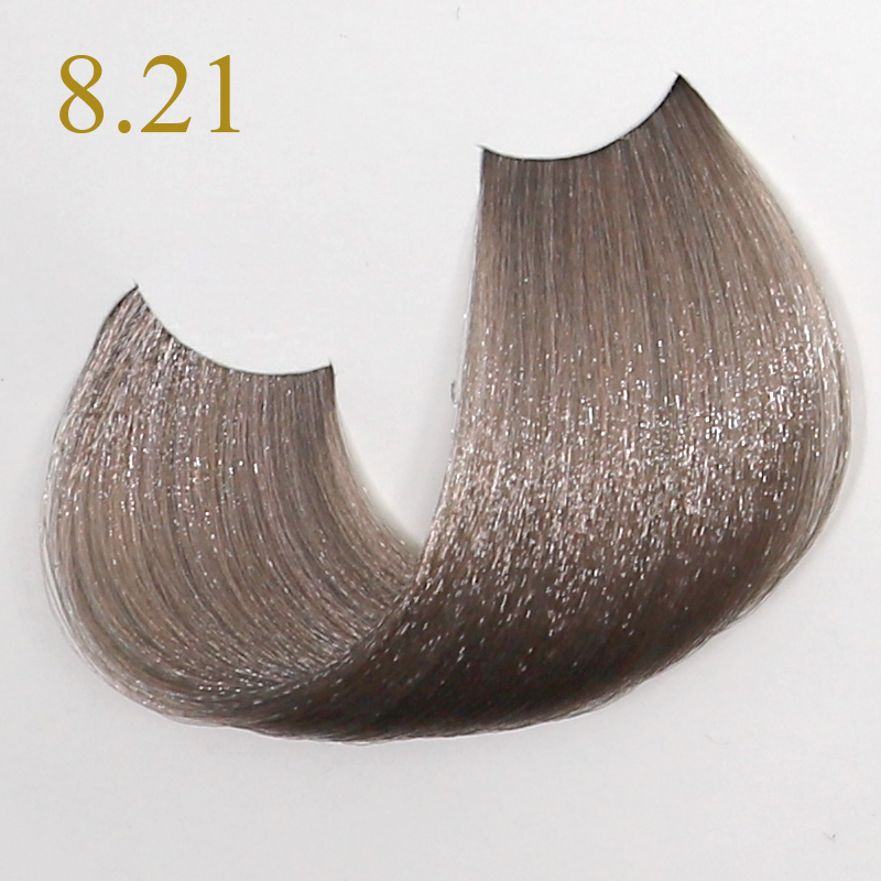 Ash blonde hair swatch 8.21, sleek and shiny, ideal for European beauty color trends