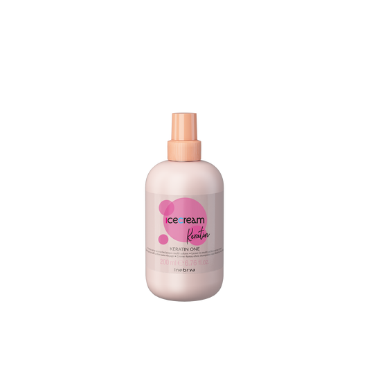 Icecream Keratin One leave-in spray cream for hair care, 200ml bottle with pink design