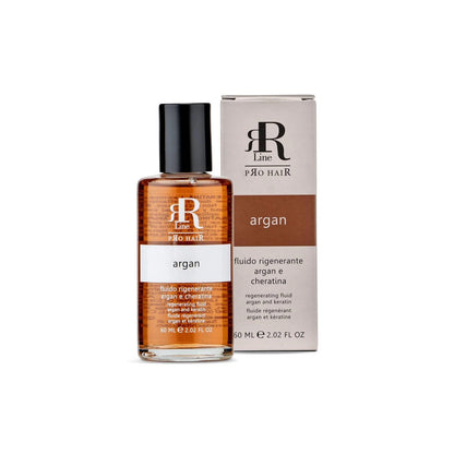 Argan and keratin regenerating hair fluid in glass bottle with box, 60ml