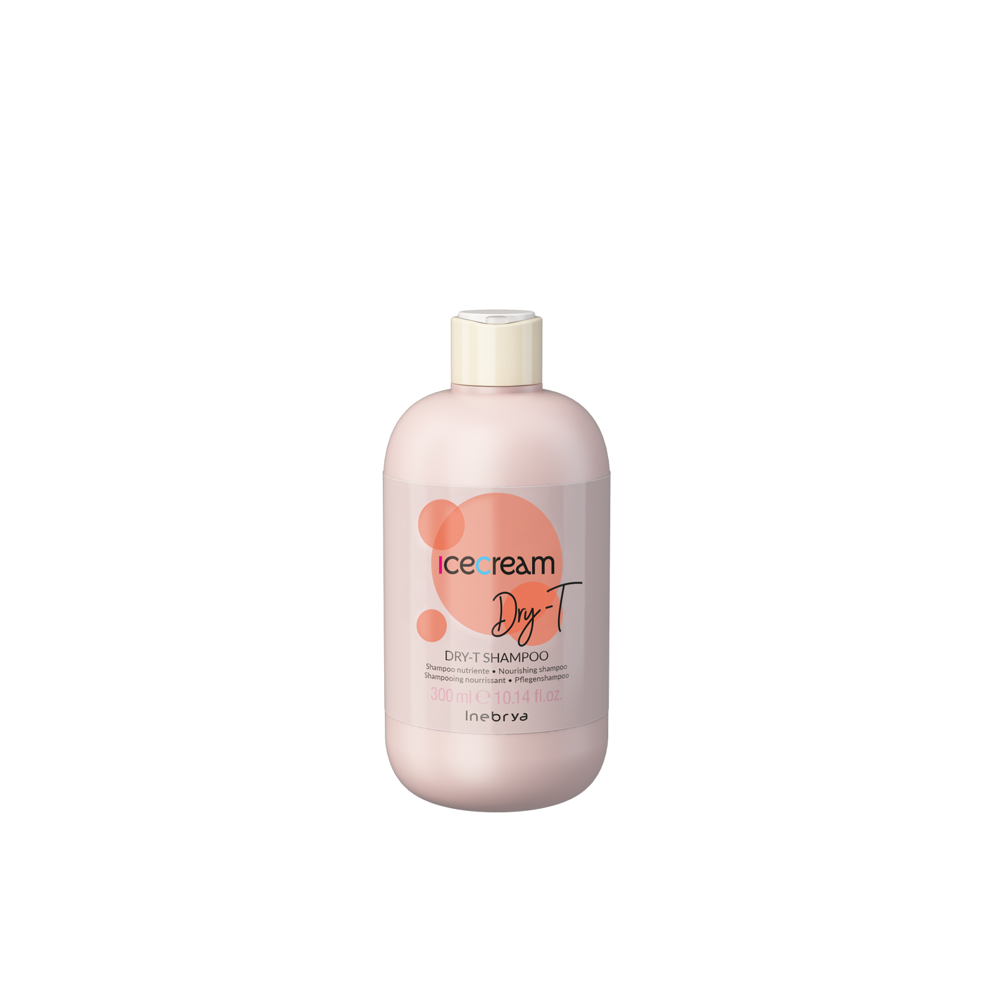 Icecream Dry-T Nourishing Shampoo 300ml for dry hair care, pink bottle with peach label design