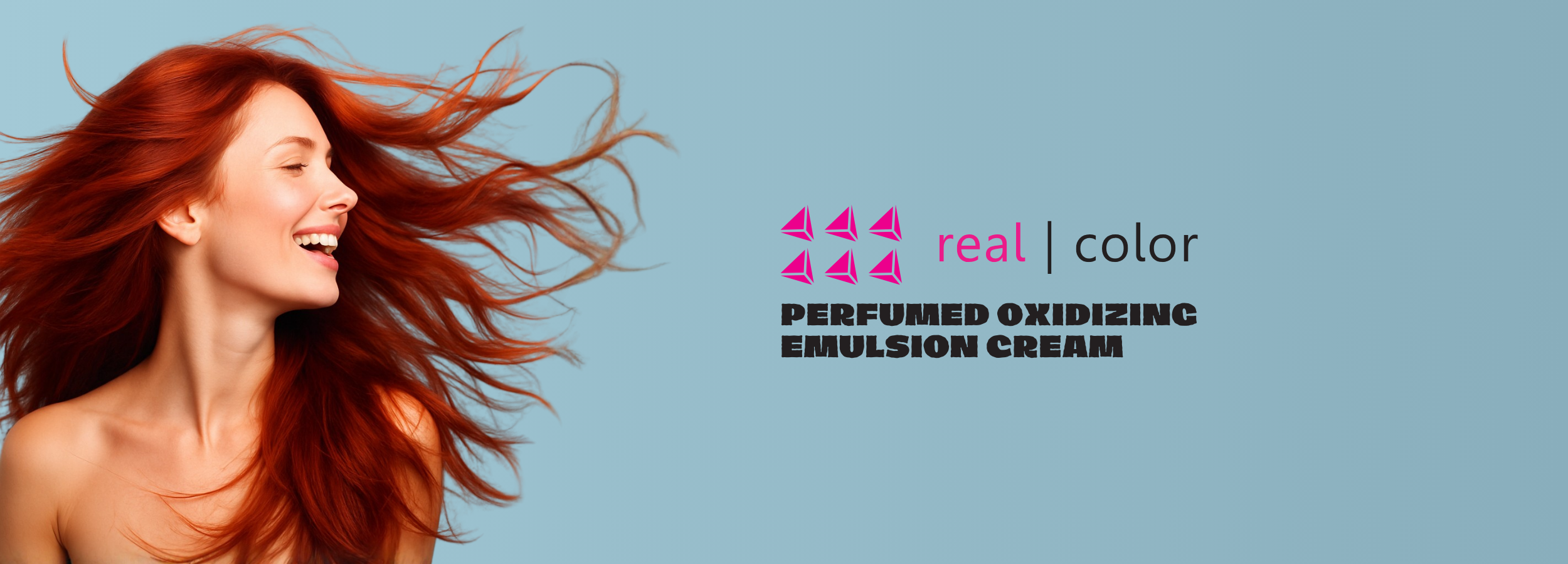Woman with vibrant red hair using real color perfumed oxidizing emulsion cream for beautiful hair color