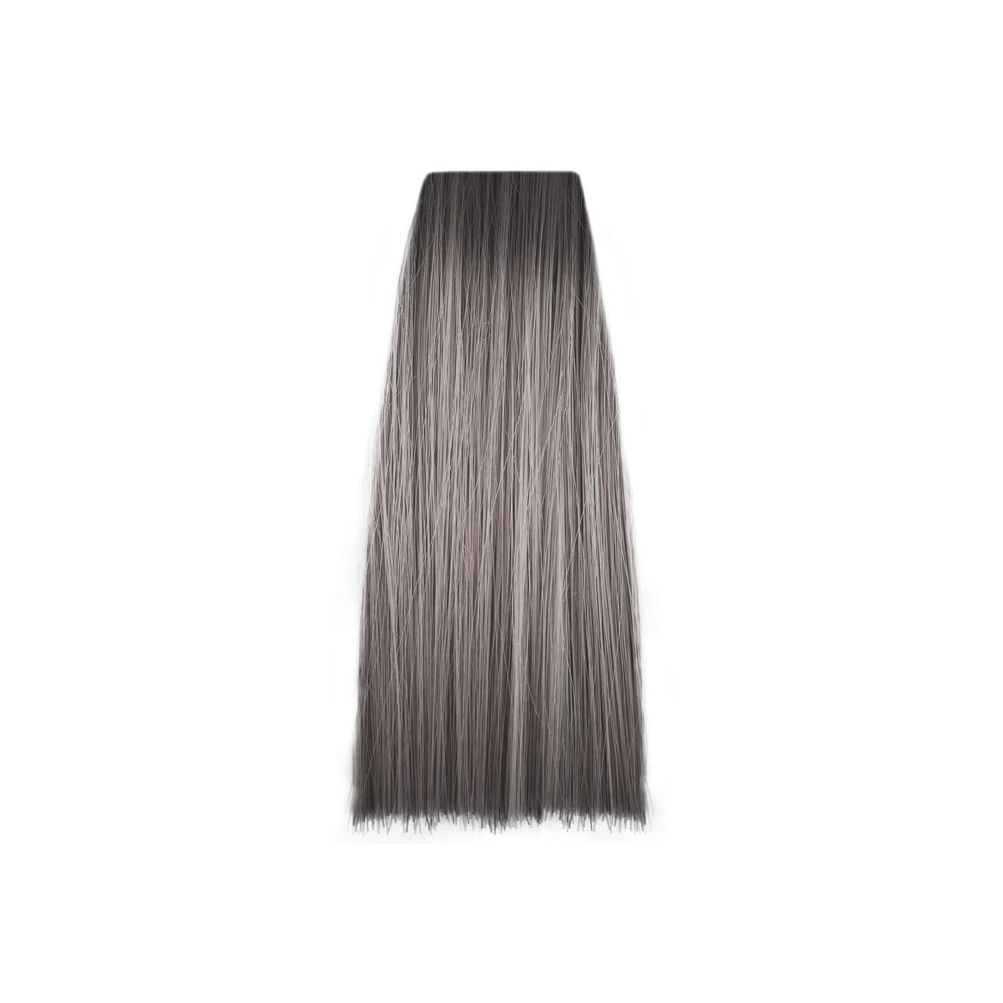 Smooth ash gray hair swatch with dark roots, ideal for salon color consultations and beauty styling.