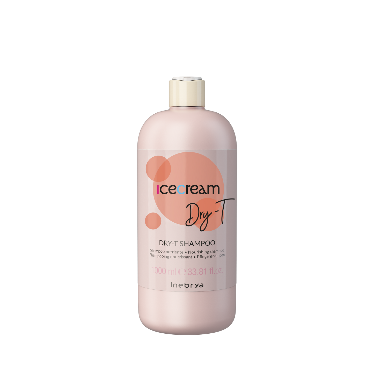 Icecream Dry-T Nourishing Shampoo 1000ml for dry hair care, pink bottle with peach label design