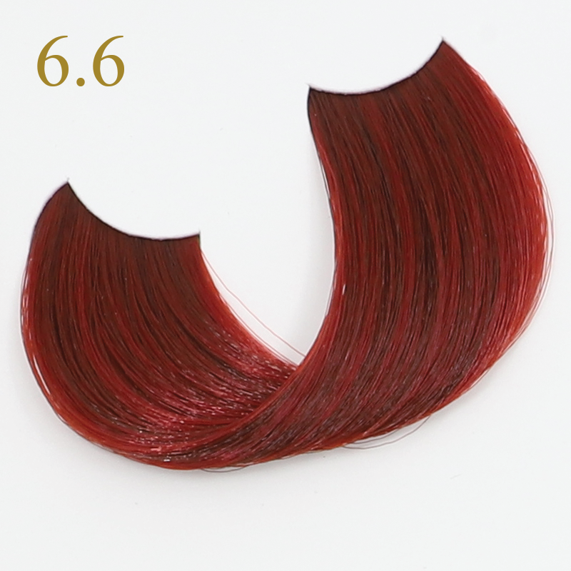 Rich red hair swatch, shade 6.6, for beauty coloring products