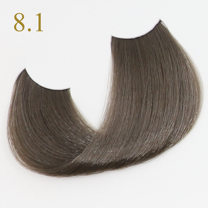 Ash brown hair swatch 8.1 for salon color selection