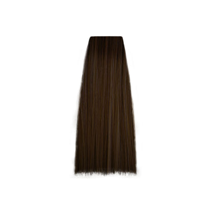 Rich dark brown hair swatch for salon color selection, smooth and straight texture
