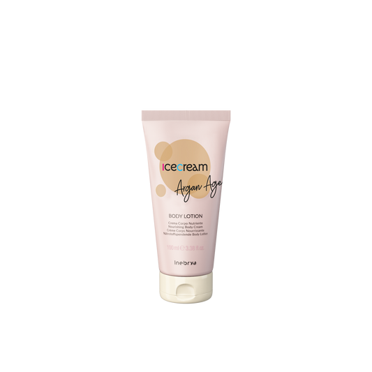 Icecream Argan Age nourishing body lotion in pink tube, 100ml, for moisturized skin care