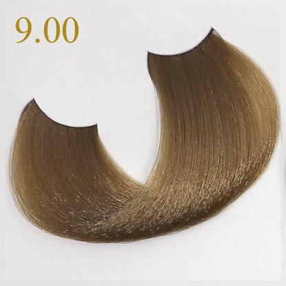 Light ash blonde hair swatch, shade 9.00, for professional hair coloring and beauty treatments