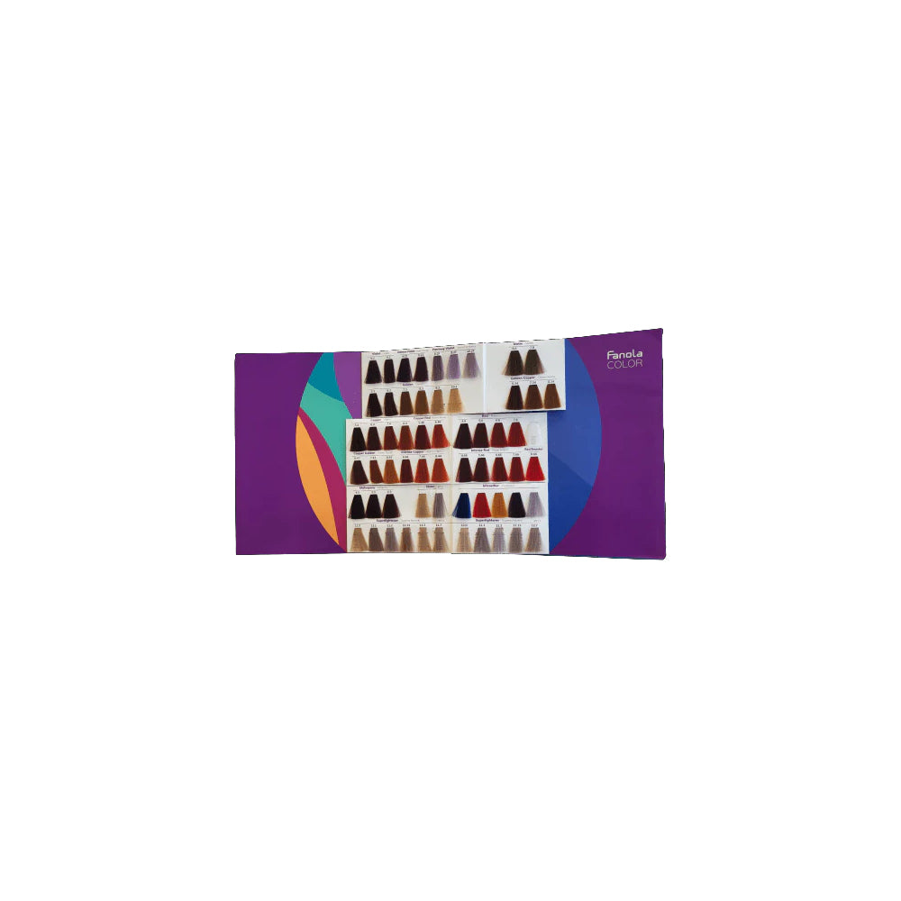 Fanola Color hair dye swatch chart with vibrant shades for salon use