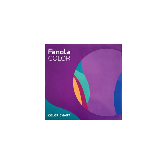 Fanola Color chart with vibrant purple, teal, and orange design for hair color selection